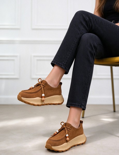 Kadın Hakiki Süet Taba Renk Sneaker