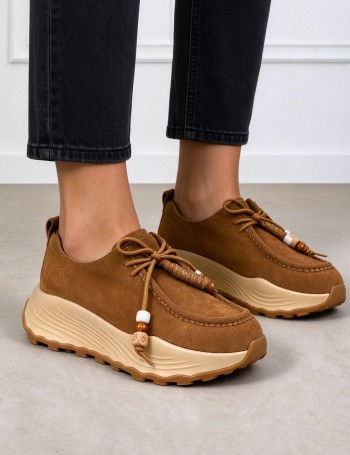 Kadın Hakiki Süet Taba Renk Sneaker - 26335ZTBAC01