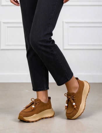 Kadın Hakiki Süet Taba Renk Sneaker - 26335ZTBAC01