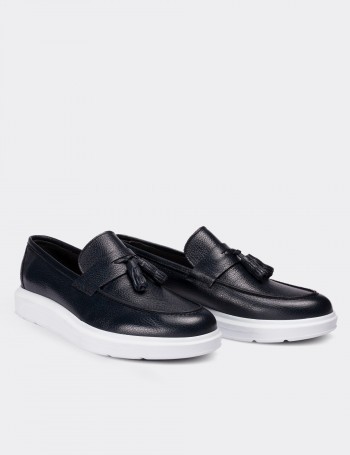 Hakiki Deri Lacivert Comfort Erkek Loafer - 01587MLCVP03
