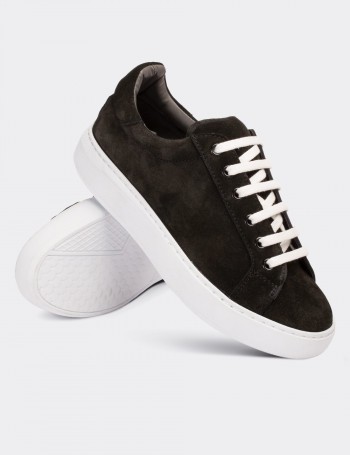 Hakiki Süet Haki Yeşil Sneaker Kadın Ayakkabı - 01698ZHAKP01