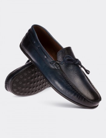 Hakiki Deri Lacivert Loafer Erkek Ayakkabı - 01647MLCVC04