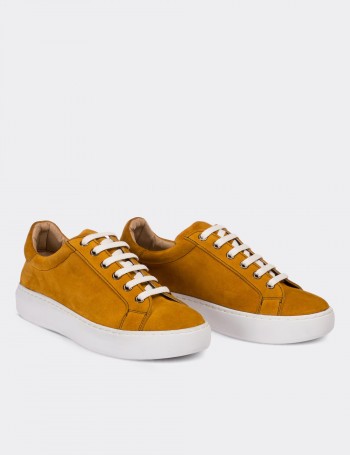 Hakiki Süet Sarı Kadın Sneaker - 01698ZSRIP01