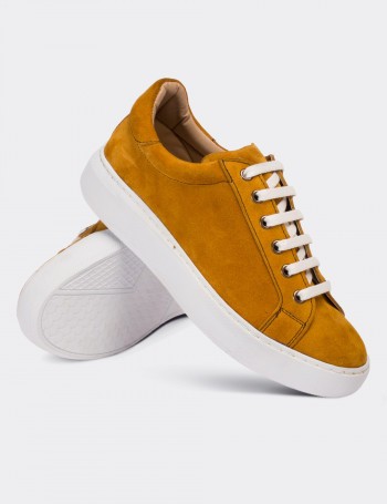 Hakiki Süet Sarı Kadın Sneaker - 01698ZSRIP01