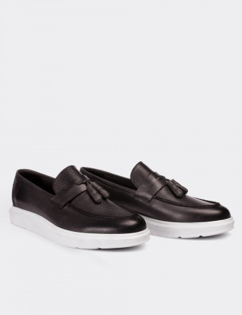 Hakiki Deri Gri Comfort Erkek Loafer - 01587MGRIP02