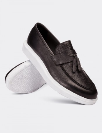 Hakiki Deri Gri Comfort Erkek Loafer - 01587MGRIP02