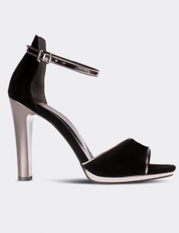 Siyah Süet Topuklu Kadın Ayakkabı - 00731ZSYHM03