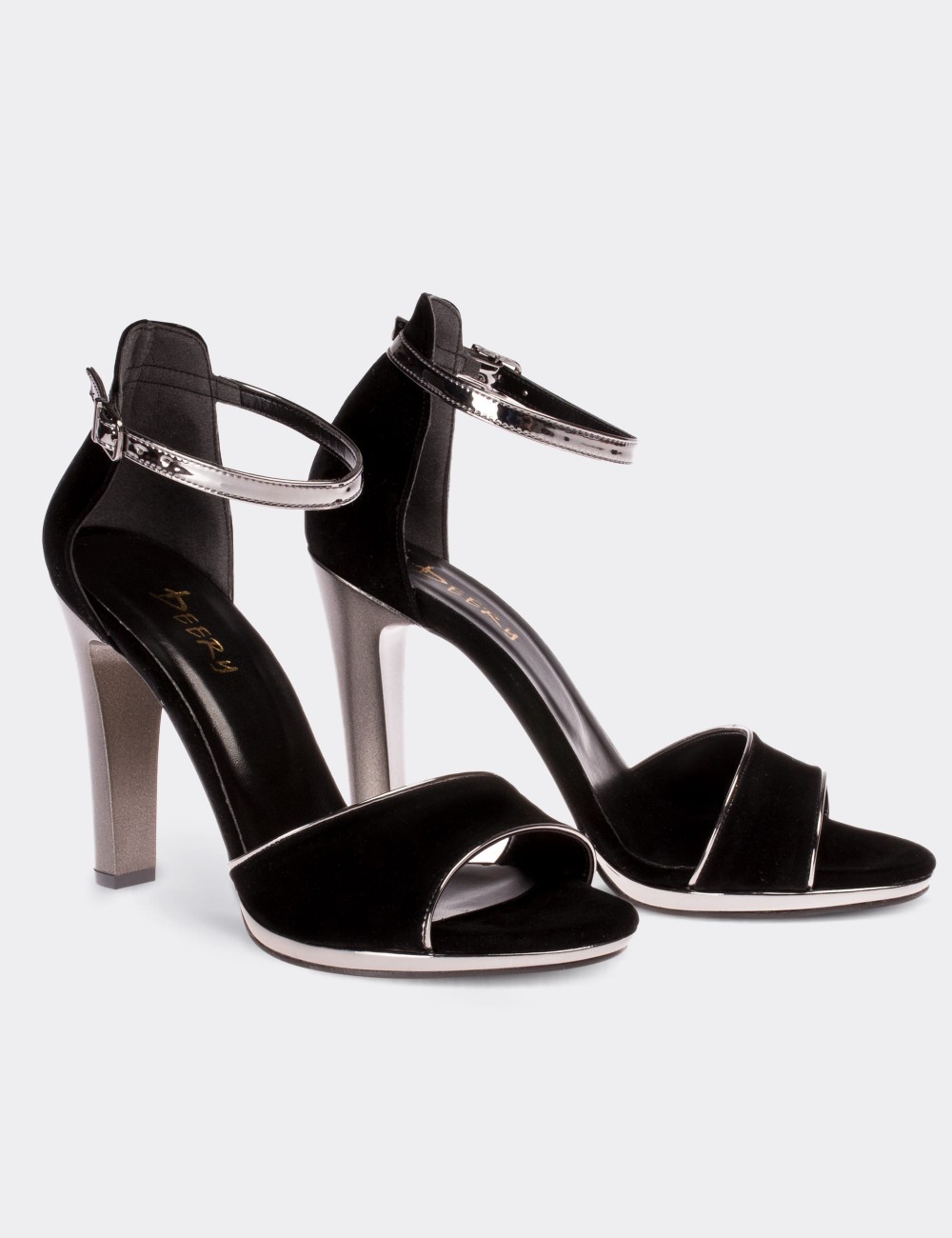 Siyah Süet Topuklu Kadın Ayakkabı - 00731ZSYHM03