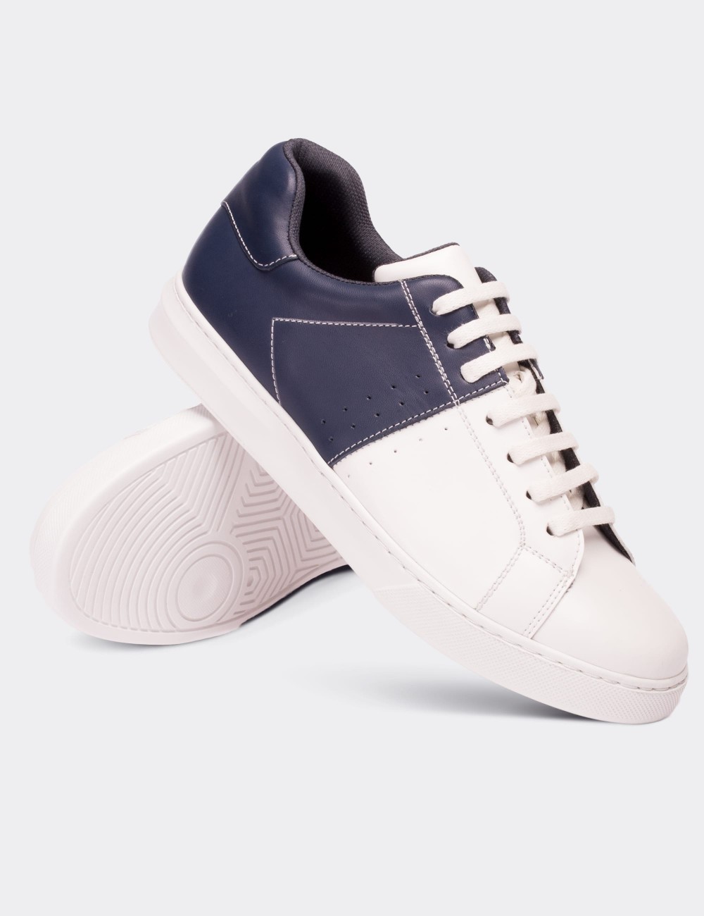 Hakiki Deri Lacivert Erkek Sneaker Ayakkabı - 01717MLCVC01