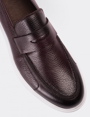 Hakiki Deri Bordo Erkek Loafer - 01564MBRDP08