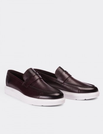 Hakiki Deri Bordo Erkek Loafer - 01564MBRDP08