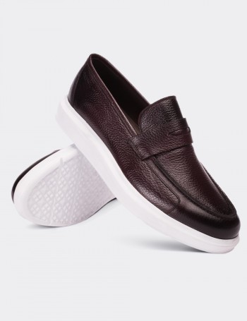 Hakiki Deri Bordo Erkek Loafer - 01564MBRDP08