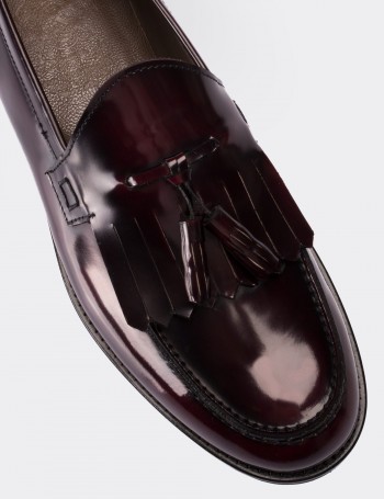 Hakiki Deri Bordo Püsküllü Erkek Loafer - 01735MBRDM01