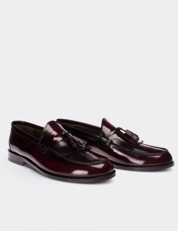 Hakiki Deri Bordo Püsküllü Erkek Loafer - 01735MBRDM01