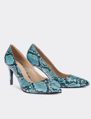 Mavi Yılan Desenli Kadın Stiletto - 02029ZMVIM03