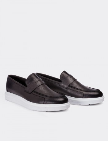 Hakiki Deri Gri Loafer Erkek Ayakkabı - 01564MGRIP03