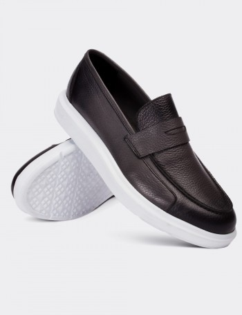 Hakiki Deri Gri Loafer Erkek Ayakkabı - 01564MGRIP03