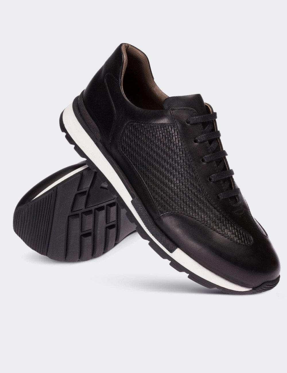 Hakiki Deri Siyah Sneaker Erkek Ayakkabı - 01729MSYHT01