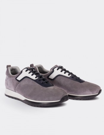 Hakiki Süet Gri Erkek Sneaker - 01730MGRIT01