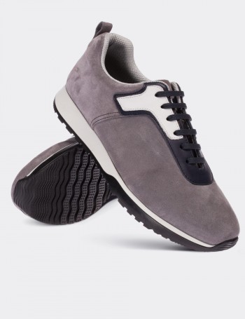 Hakiki Süet Gri Erkek Sneaker - 01730MGRIT01