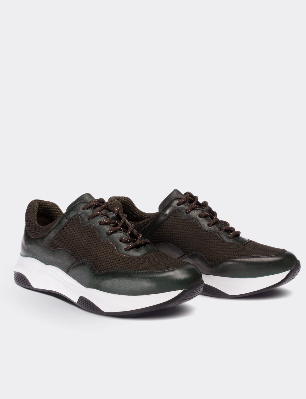 Hakiki Deri Yeşil Erkek Sneaker - 01725MYSLE01