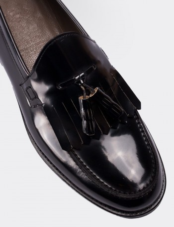 Hakiki Deri Siyah Püsküllü Erkek Loafer - 01735MSYHM01