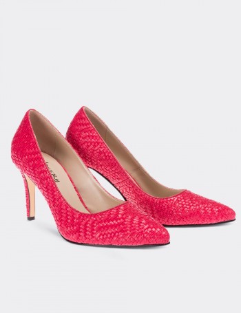 Pembe Örgü Desen Kadın Stiletto - 02029ZPMBM02