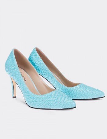 Mavi Örgü Desen Kadın Stiletto - 02029ZMVIM04