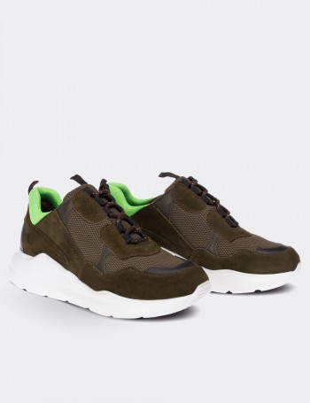 Hakiki Süet Yeşil Kadın Sneaker - 01724ZYSLE01