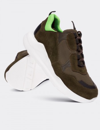 Hakiki Süet Yeşil Kadın Sneaker - 01724ZYSLE01