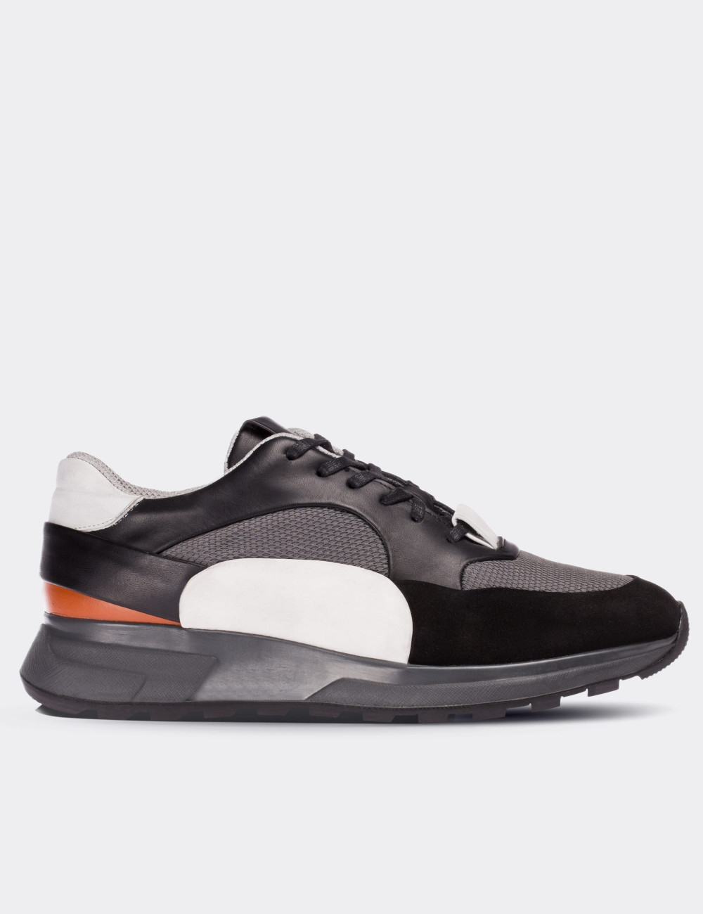 Hakiki Deri Özel Üretim Siyah Erkek Sneaker - 01726MSYHT01