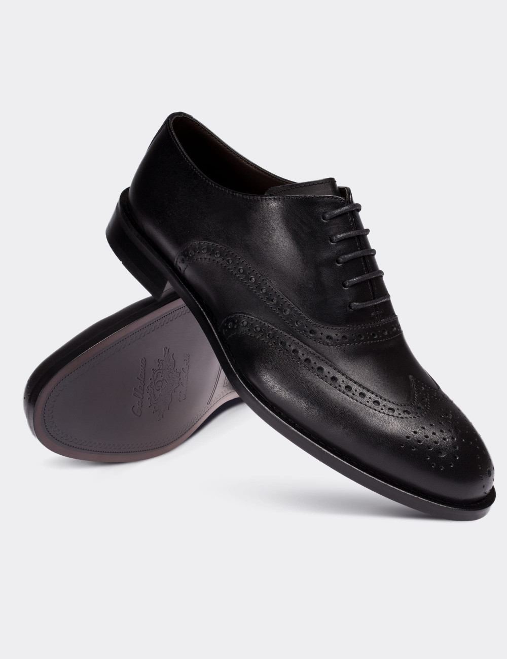 Hakiki Deri Siyah Klasik Oxford Erkek Ayakkabı - 01785MSYHM03