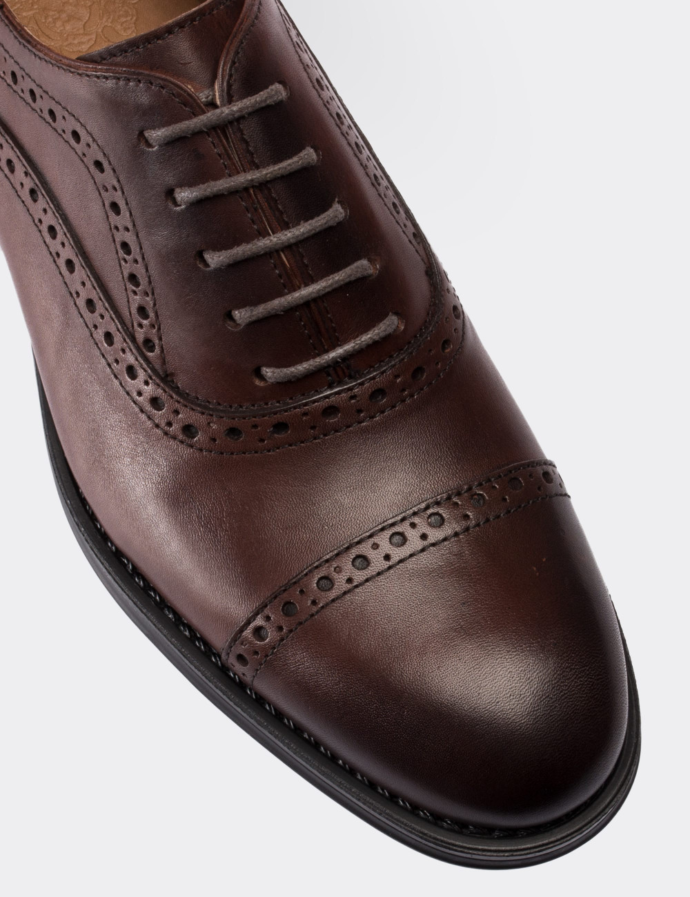 Hakiki Deri Kahverengi Oxford Klasik Erkek Ayakkabı - 01758MKHVC01
