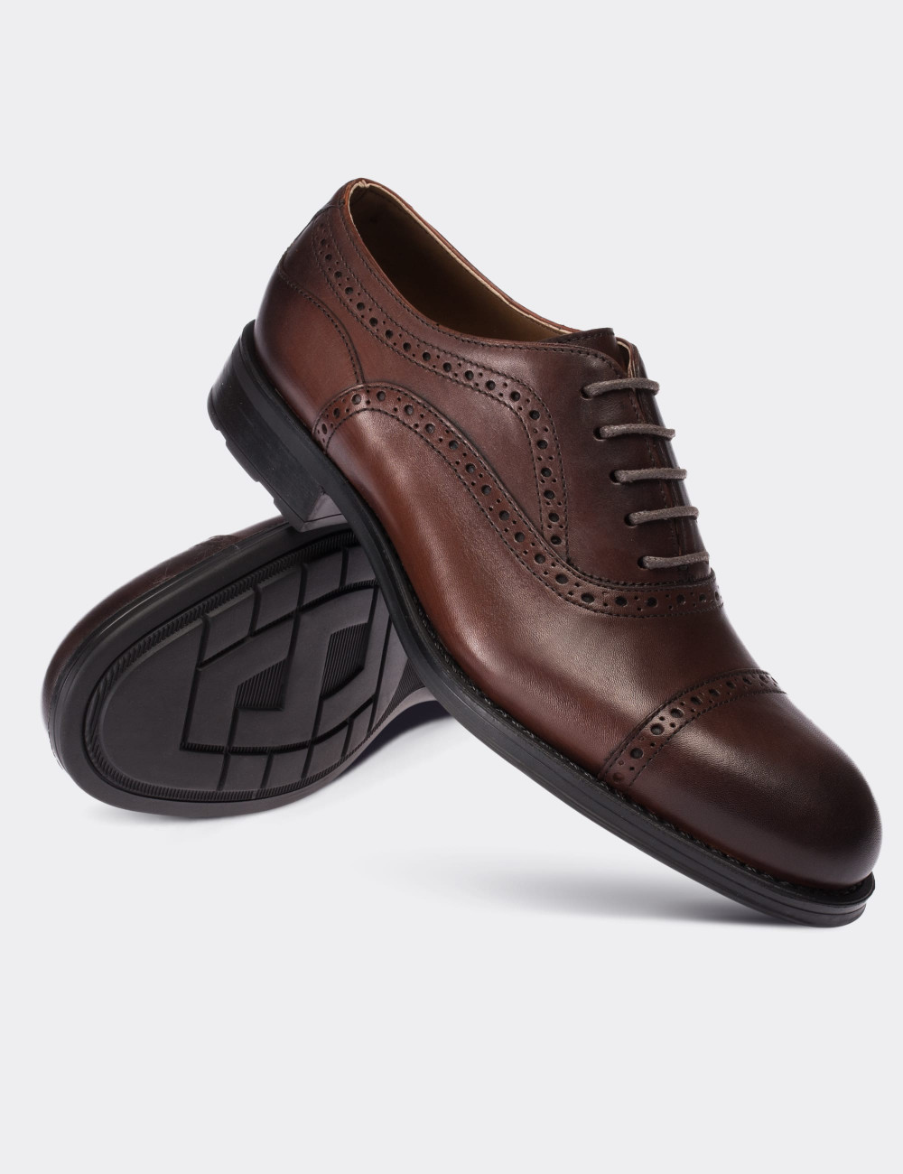 Hakiki Deri Kahverengi Oxford Klasik Erkek Ayakkabı - 01758MKHVC01