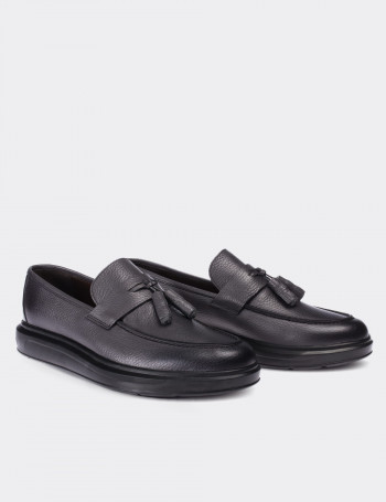 Hakiki Deri Gri Püsküllü Erkek Loafer - 01587MGRIP03