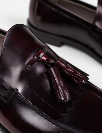 Hakiki Deri Bordo Püsküllü Erkek Loafer - 01735MBRDM01