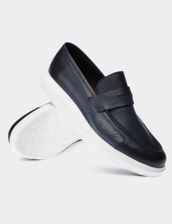 Hakiki Deri Mavi Comfort Erkek Loafer - 01564MMVIP06