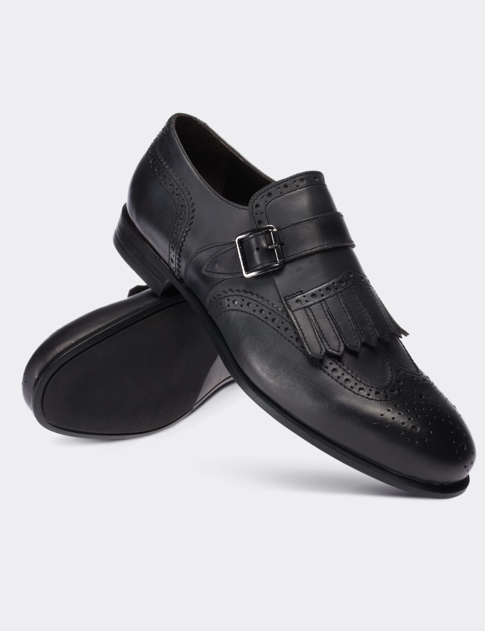 Hakiki Deri Gri Tokalı Klasik Erkek Ayakkabı - 01680MGRIC01