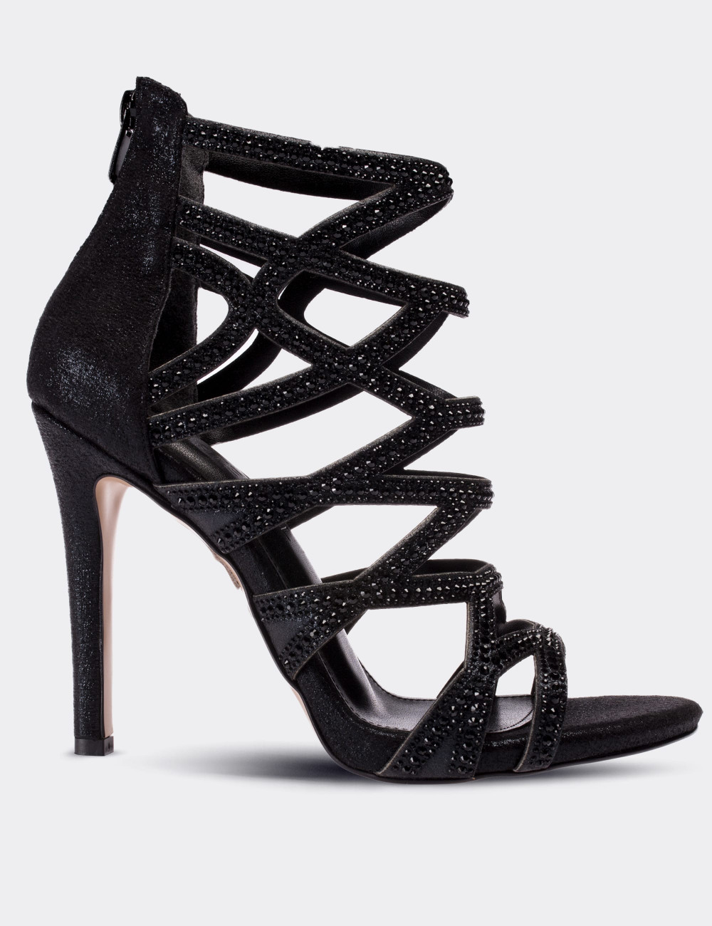 Siyah Süet Abiye Kadın Topuklu Ayakkabı - K2741ZSYHM01