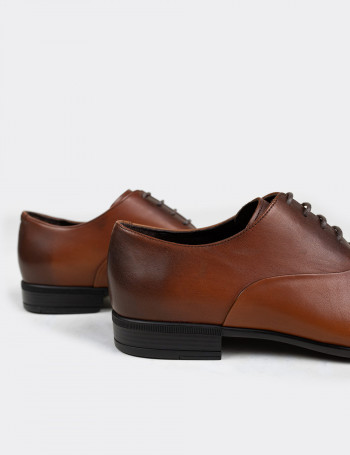 Hakiki Deri Taba Rengi Klasik Erkek Oxford Ayakkabı - 01026MTBAC02