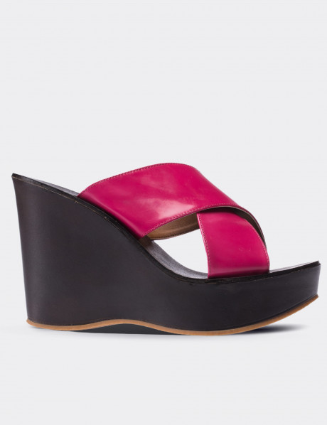 Deery Fuşya Deery Hakiki Deri Kadın Terlik