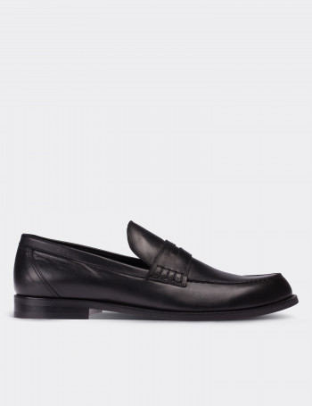 Hakiki Deri Siyah Loafer Erkek Ayakkabı - 01538MSYHM02