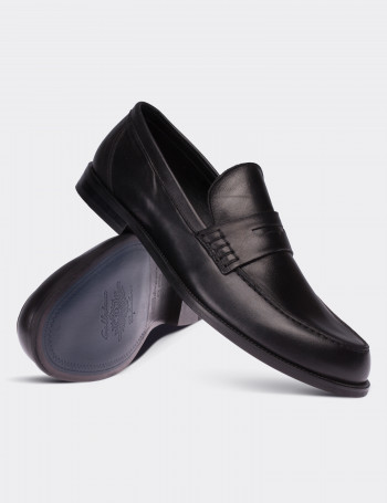 Hakiki Deri Siyah Loafer Erkek Ayakkabı - 01538MSYHM02