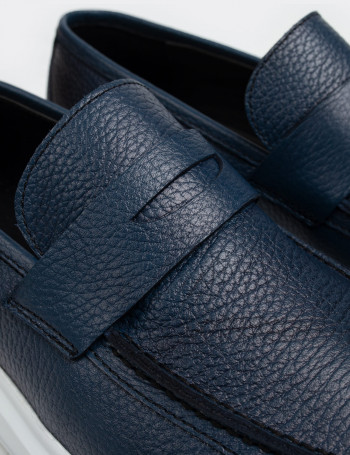 Hakiki Deri Mavi Comfort Erkek Loafer - 01564MMVIP06