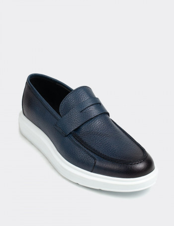 Hakiki Deri Mavi Comfort Erkek Loafer - 01564MMVIP06