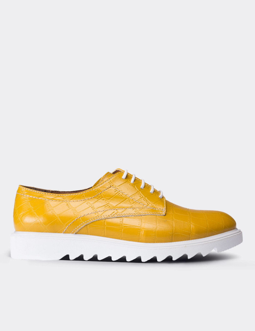 Hakiki Deri Sarı Günlük Oxford Kadın Ayakkabı - 01430ZHRDP01
