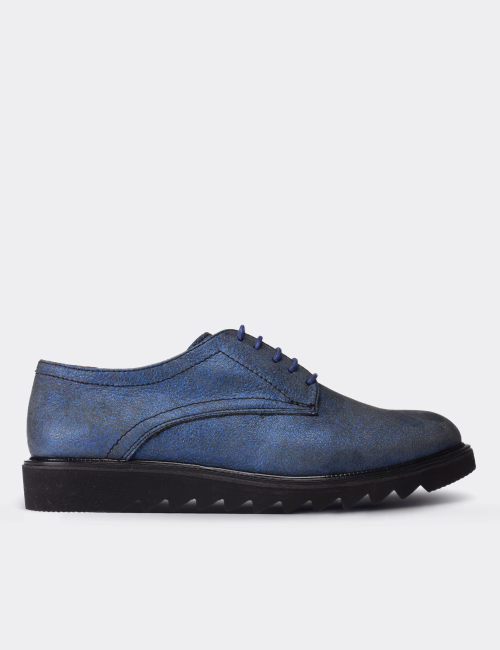 Hakiki Deri Mavi Günlük Oxford Kadın Ayakkabı - 01430ZMVIP01