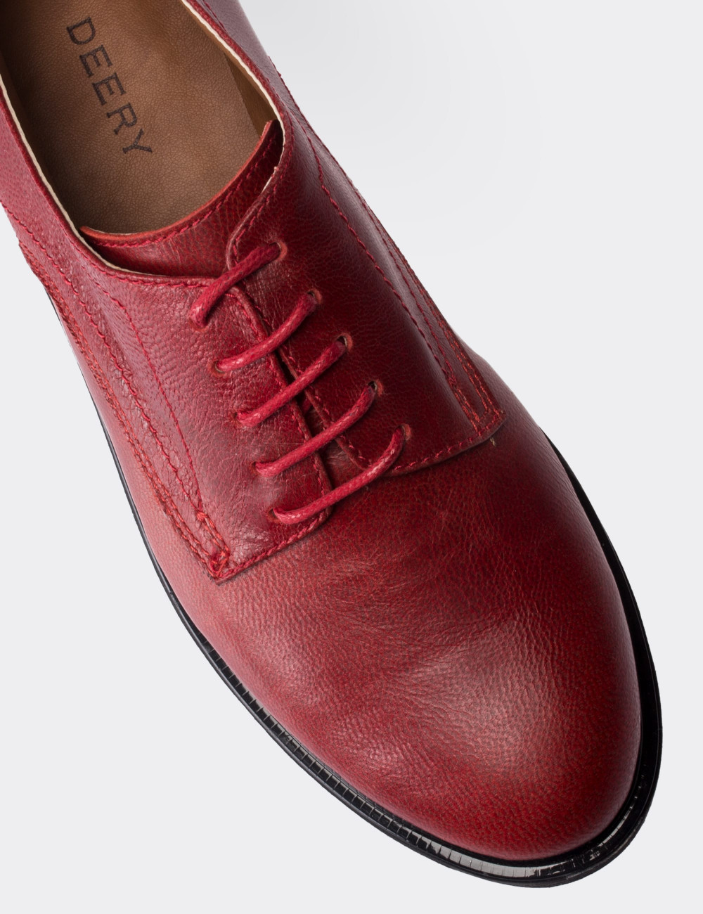 Hakiki Deri Kırmızı Günlük Oxford Kadın Ayakkabı - 01430ZKRMP01