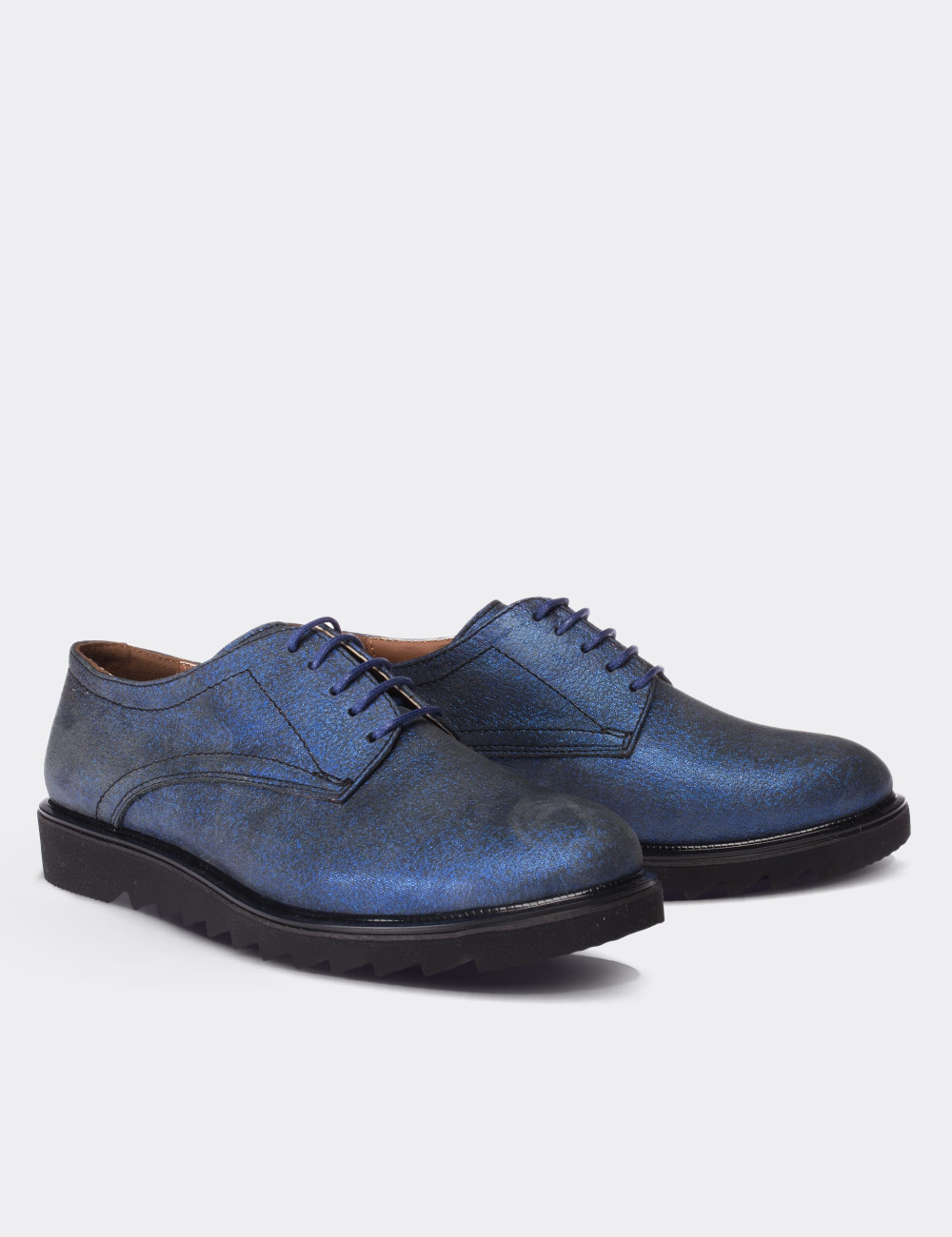 Hakiki Deri Mavi Günlük Oxford Kadın Ayakkabı - 01430ZMVIP01