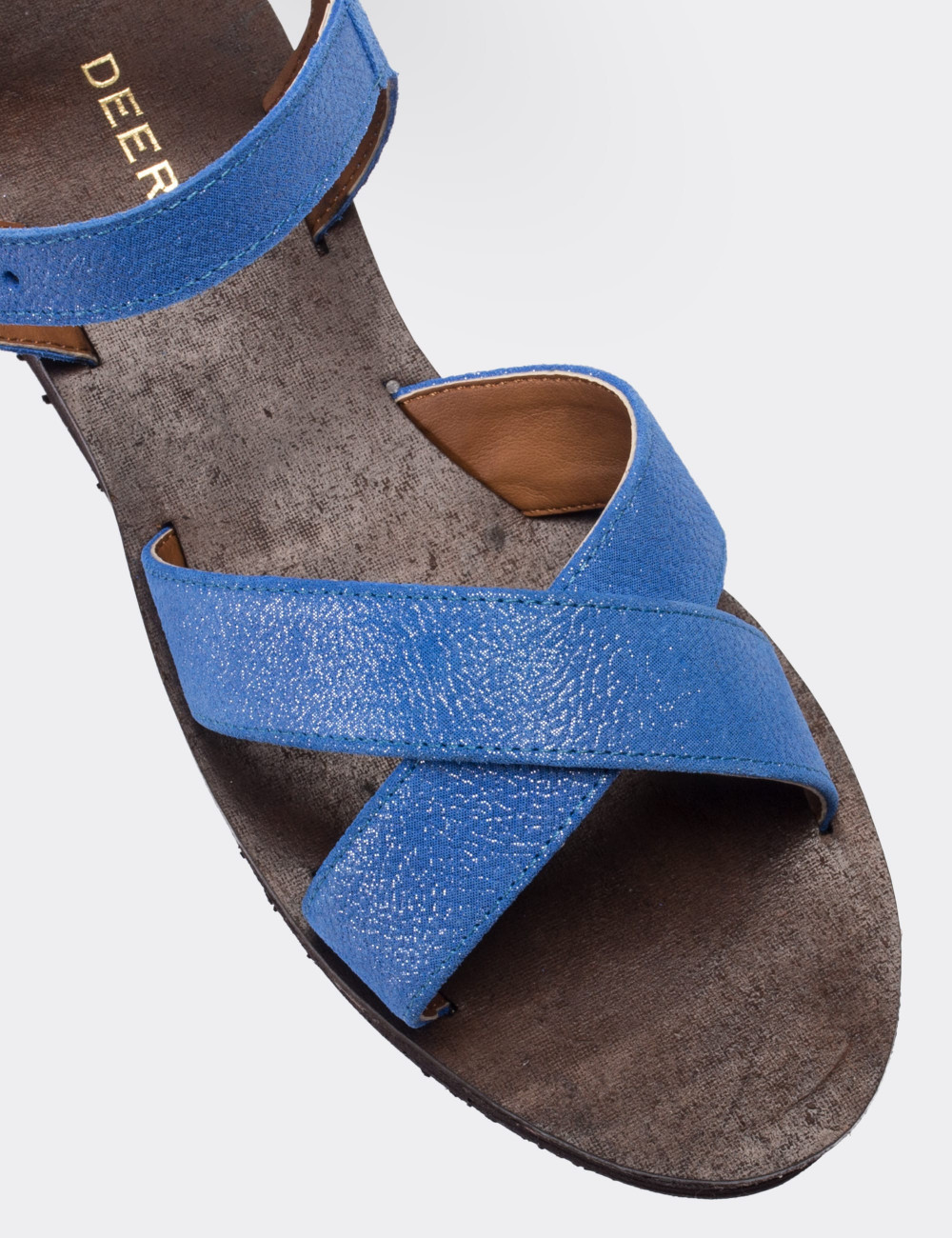 Hakiki Deri Mavi  Kadın Sandalet - 02124ZMVIC01